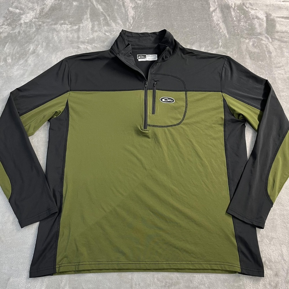 Drake Waterfowl Systems Pullover Mens‎ XL Green 1/4 Zip Long Sleeve Hunting Top